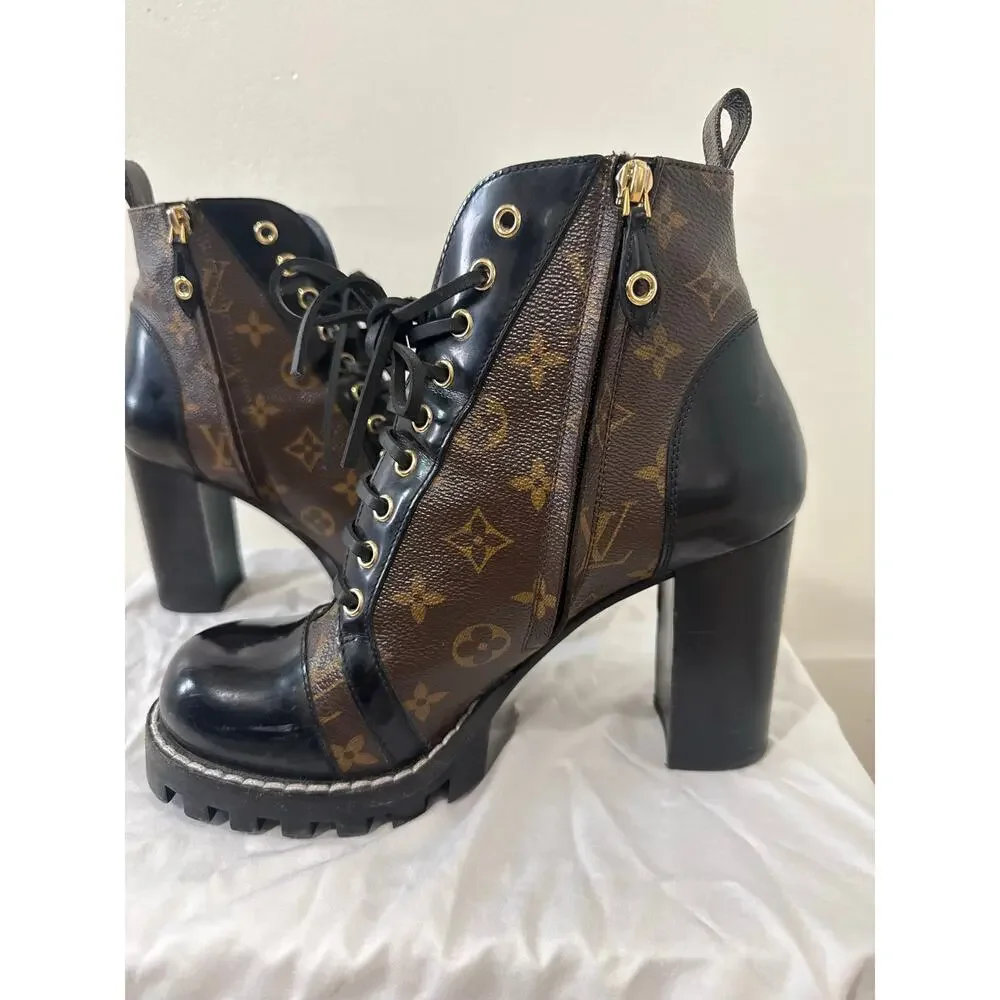 Louis Vuitton Star Trail Monogram Patent Leather Lace Up Ankle Boots IT 41 US 10
